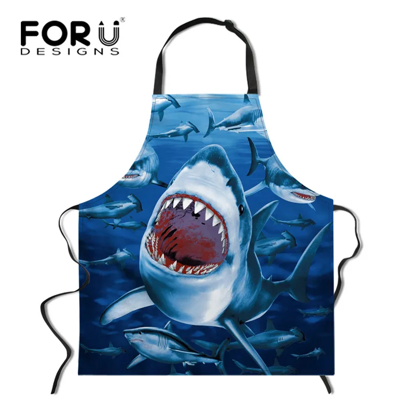 Z4911R FORUDESIGNS Shark печать Регулируемый поварский фартук маслостойкий ужин вечерние выпечки Delantal для леди маникюр фартуки - Цвет: Z4911R