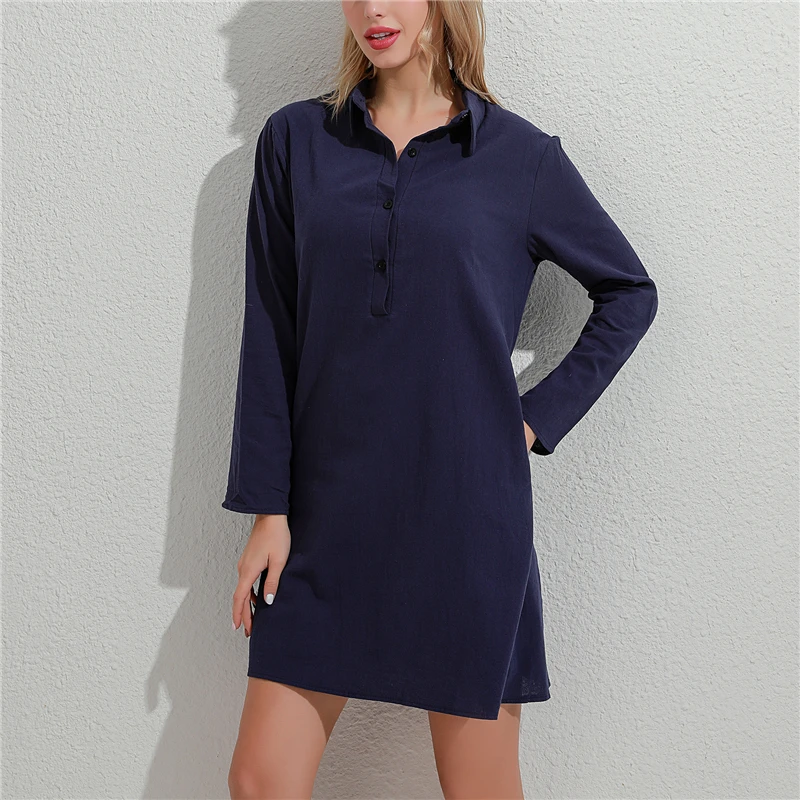 

Casual Loose Women Dress Fashion Solid Color Mini Dresses New Ladies Long Sleeve Dress For Female