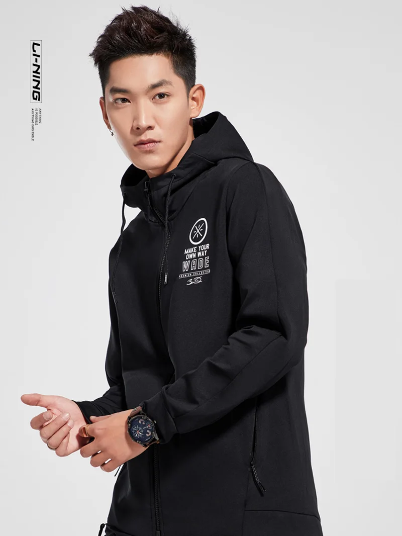 Li-Ning мужская толстовка с капюшоном серии Wade, 48% полиэстер, 42% хлопок, 10% спандекс, Стандартная посадка, комфортный спортивный свитер AWDN897 MWW1482