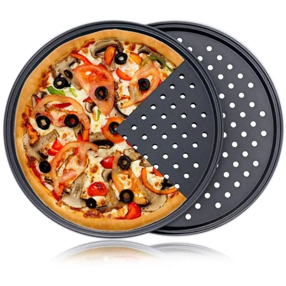 

Pizza non-stick baking tray Baking Pan Carbon steel Punching Base with utensils Heat-resistant Design Baking Hole P0Y6