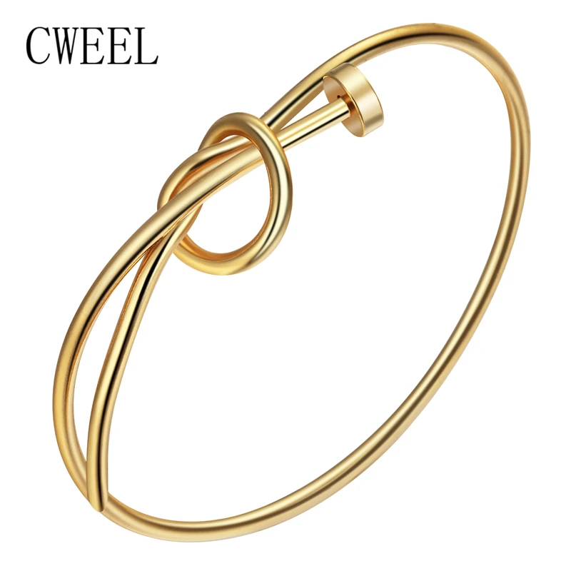 CWEEL модный большой галстук ногтей браслеты для женщин Регулируемый Золотой