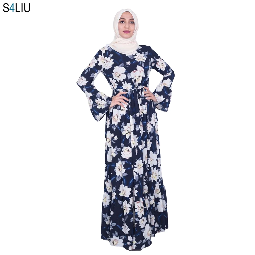 Элегантное мусульманское платье с цветочным принтом женское кардиган длинное в
