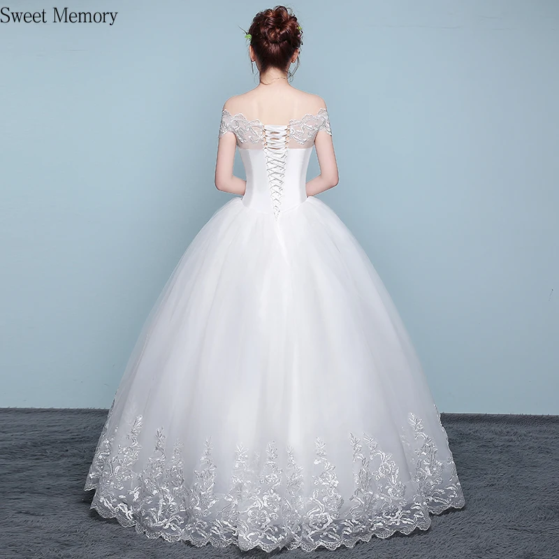 

Sweet Memory 2021 Bride Gown Boat Neck Off the Shoulder Princess Dress Embroidery Lace Plus Size Wedding Dresses For Women Robe