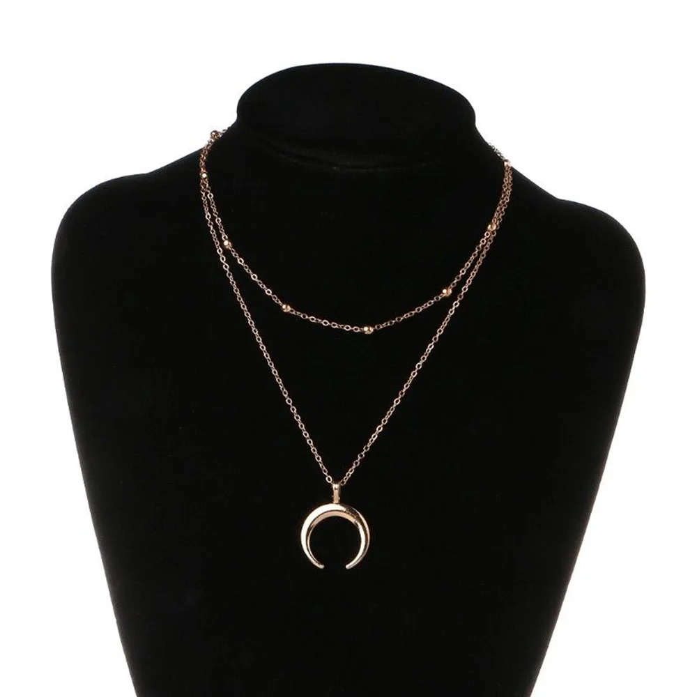 1 шт. эффектное Золотое серебряное Двухслойное ожерелье с длинным полумесяцем