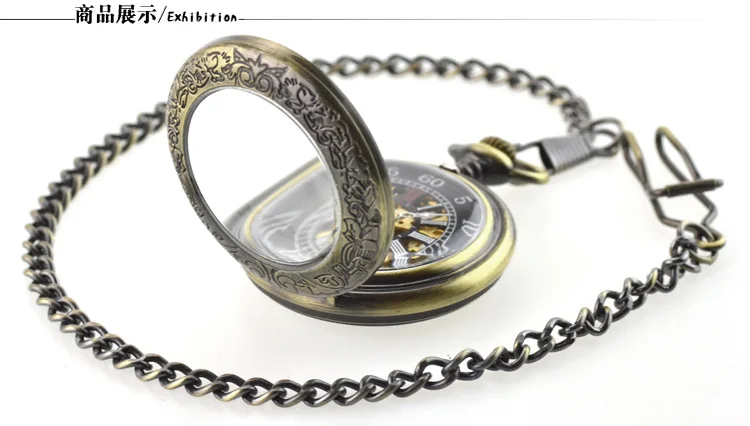 Bronze Transparent Roman Display Steampunk Mechanical Pocket Watch Vintage Gentleman Necklace Pendant Fashion Accessories Clock