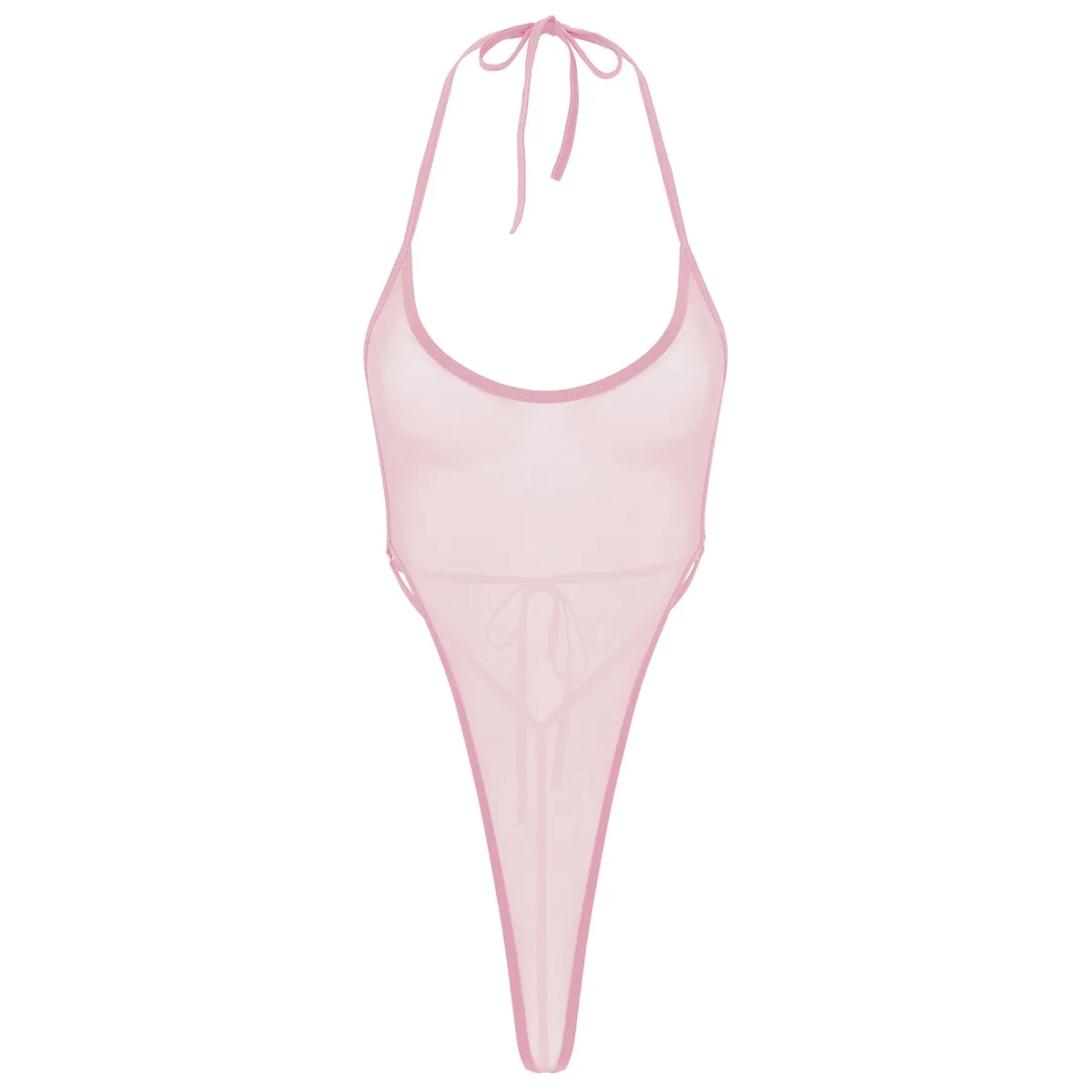 

Женское цельное прозрачное Сетчатое сексуальное нижнее белье с лямкой на шее и Открытой Спиной Тедди комбинация стринги с высоким вырезом ...