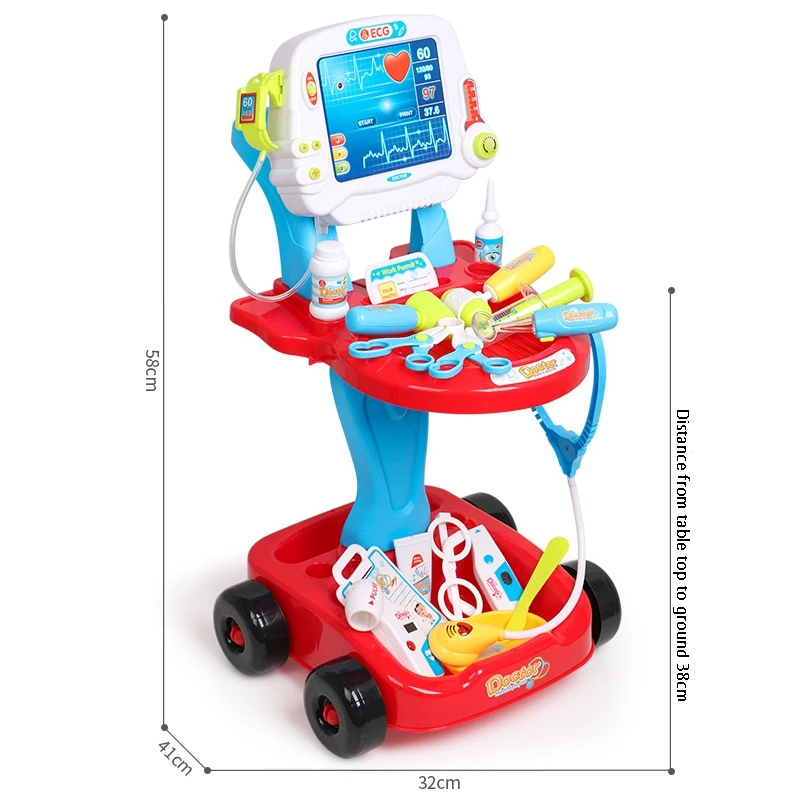 

Pretend Play Toys Set Kit with Simulated Electrocardiogram Toy Injections Home Medicine Box Set Trolley