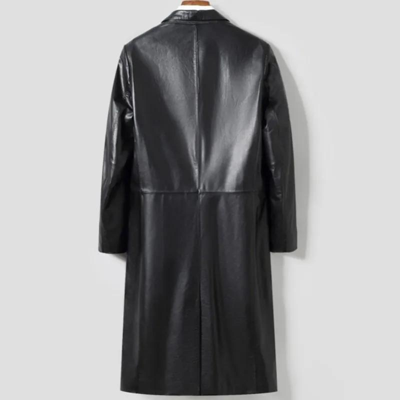 

Windbreakers Leather Luxury Real Men Streetwear Slim Fit Windproof Overcoat 2021 Autumn Winter Business Casual Cowhide Coat