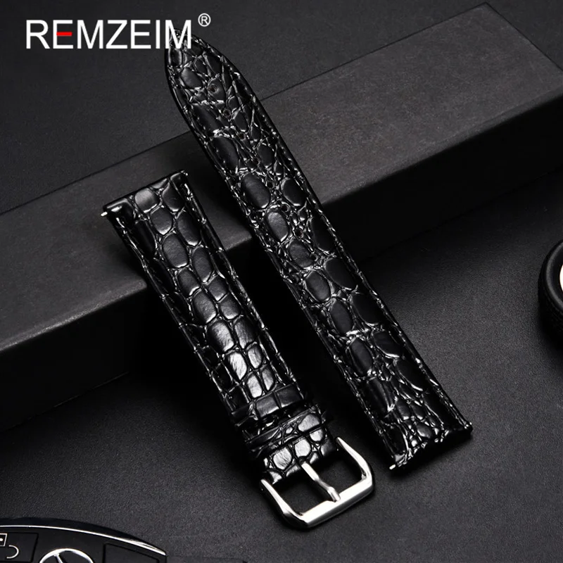 Ремешок кожаный REMZEIM для наручных часов сменный Браслет с пряжкой из нержавеющей