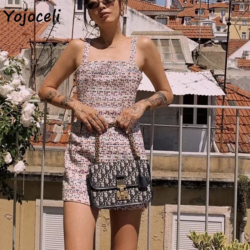 Yojoceli 2019 осенне зимнее яркое твидовое Платье женское облегающее клетчатое мини