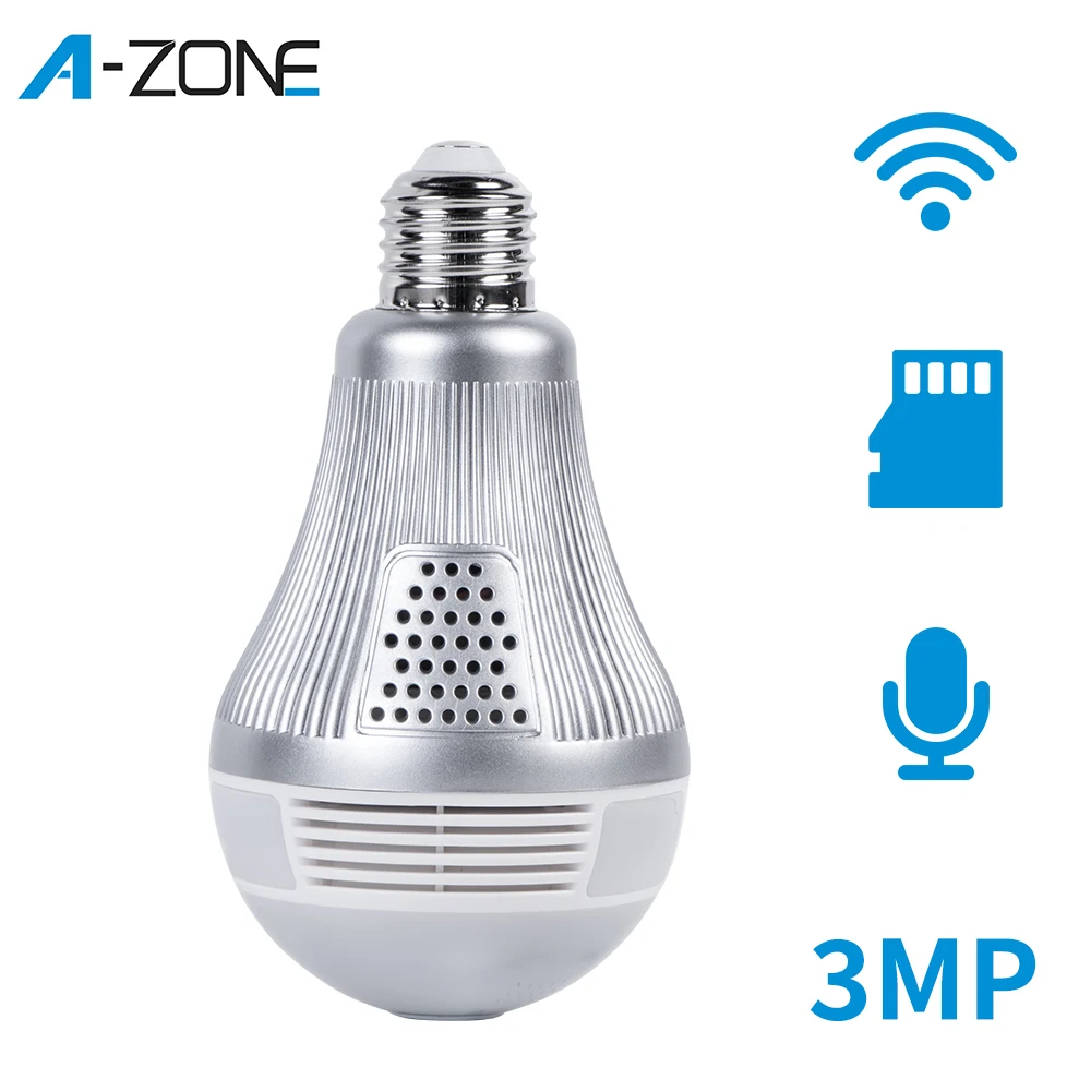 3MP светодиодный светильник 360 Wifi панорамная камера наблюдения Домашняя