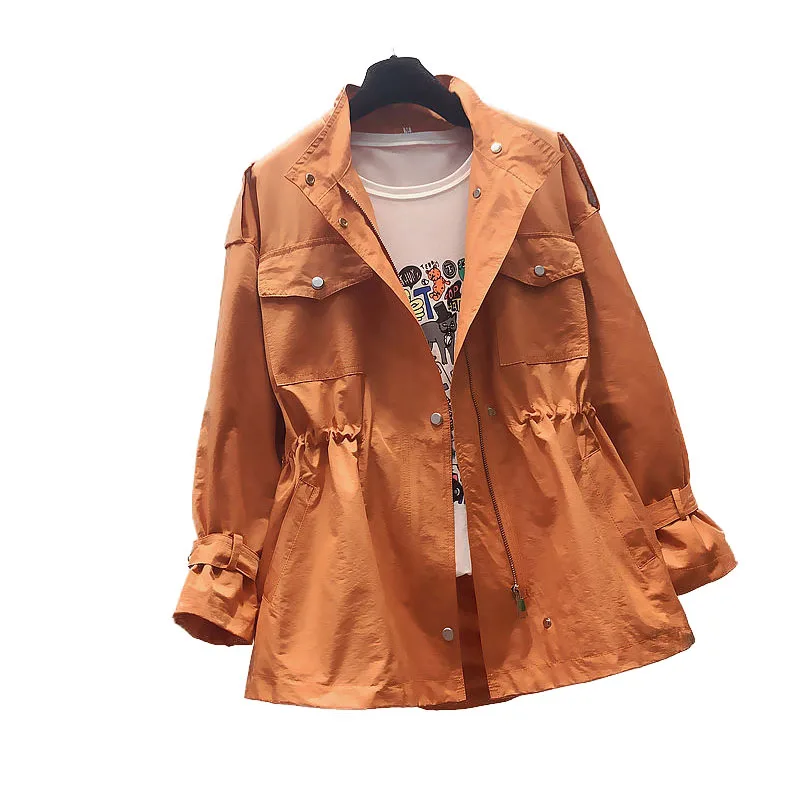 

Windbreaker Women's Short Spring And Autumn 2021 New Jacket Loose Waist Drawstring Tooling Casual White Thin Female Coat L484