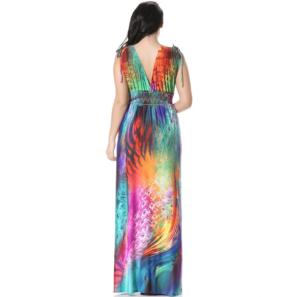 Новый 2020 Для женщин Летнее Boho праздничное пляжное платье размера плюс 7XL Печатных