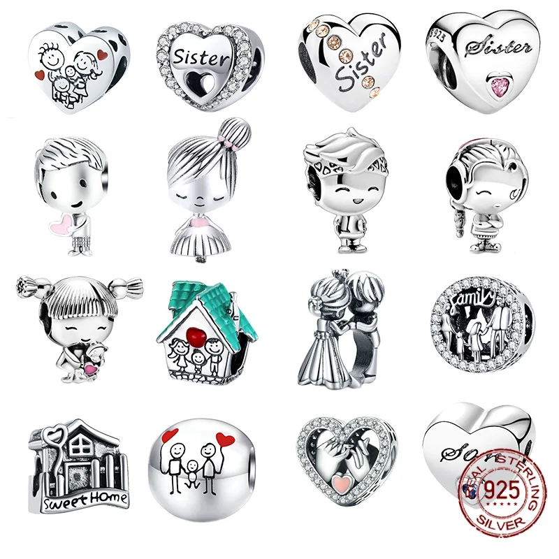 

925 Sterling Silver Family Star Moon Beads Heart Charm Fit Original Pandora Charms Bracelet Silver 925 Jewelry