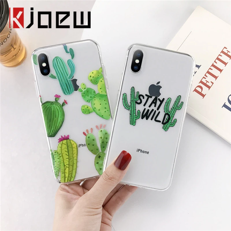 Прозрачный чехол для телефона KJOEW iPhone 11 Pro Max X XS XR Xs 6 6s 7 8 Plus 5 5S SE кактус Мягкий ТПУ