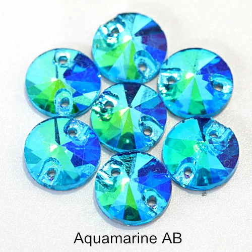 Aquamarine AB Красочные стразы круглые пришивные стразы с плоской задней стороной круглый стакан Rivoli стразы Украшения для свадебного платья E7050 - Цвет: Aquamarine AB