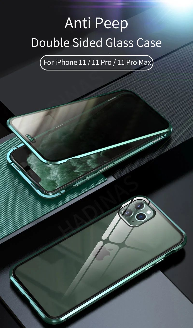 Защищающий от подсматривания магнитной адсорбции чехол для iphone 11 Pro Max Магнит двухсторонняя, для стекла чехол для iphone 11 обложки iphone 11 корпус под плетенную сумку