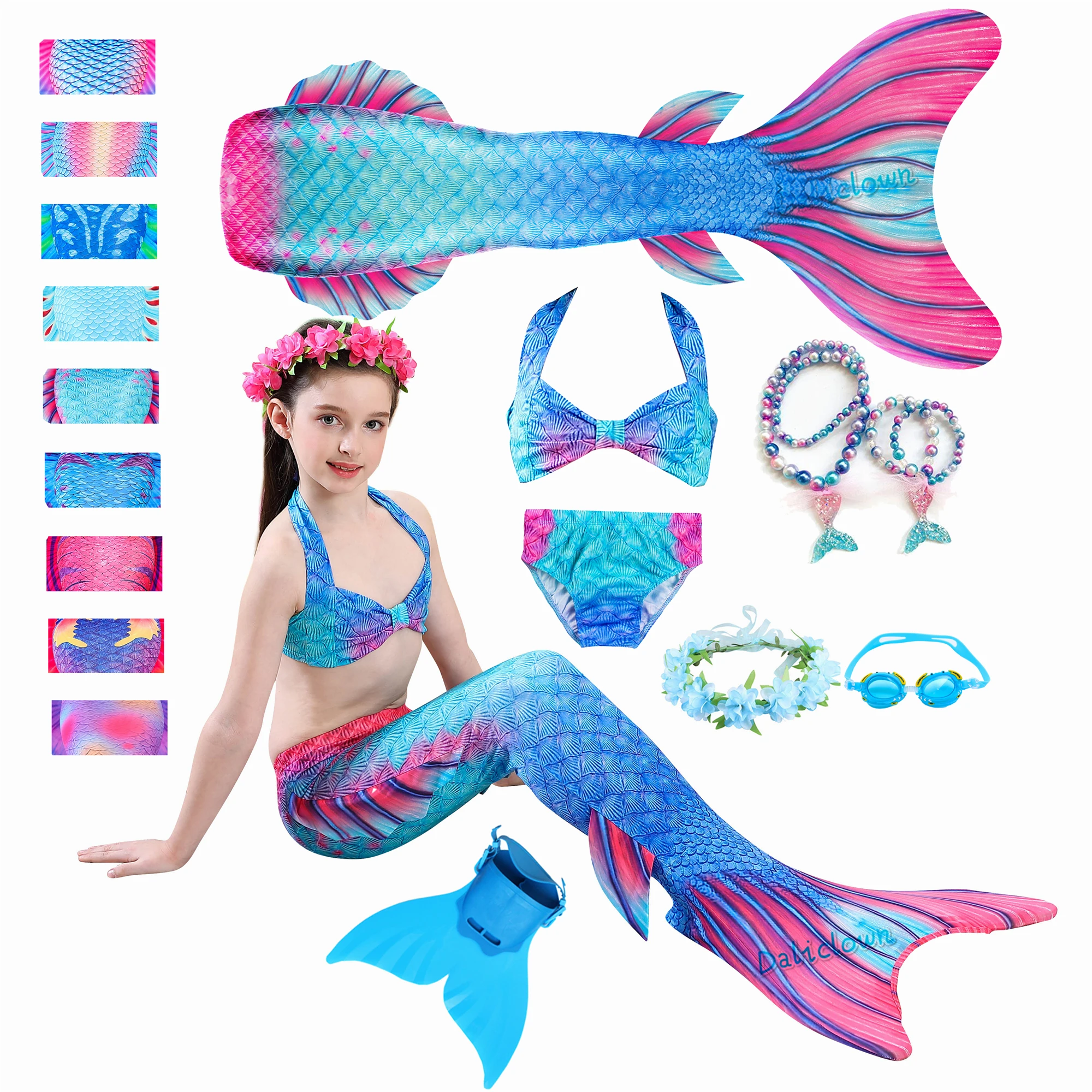 

New Kids Mermaid Tail Swimsuit With Monofin Fins Bikini Suit Girls Swimmable Halloween Costumes Cosplay Swimming Wear Flipper