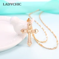 ladychic classic gold color cross pendant paved with micro zirconia christian jesus necklaces fashion jewelry accessories ln1080