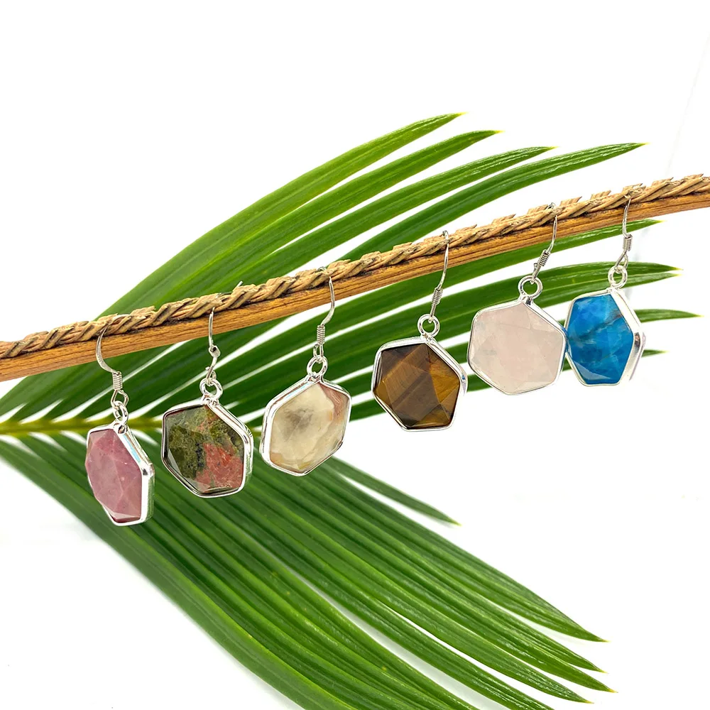 

1pair Natural Stone Hexagon Shape Earring for Women Multi-color Edging Delicate Jwellery DIY Jewelry Making Supplies Accessories