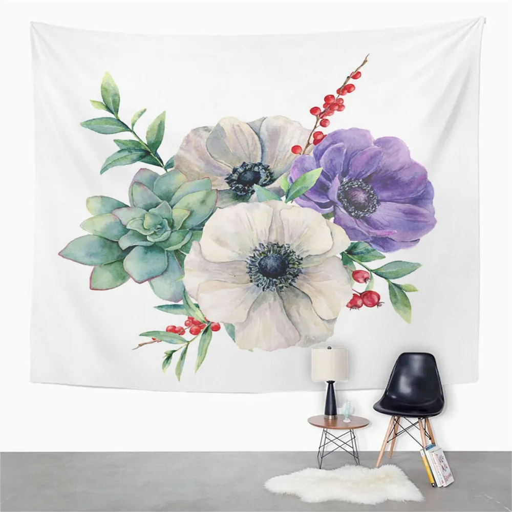 

Flower Tapestry White Anemone And Succulent Bouquet Home Dorm Decor Large Tapestry Wall Hanging Blanket For Living Room Bedroom
