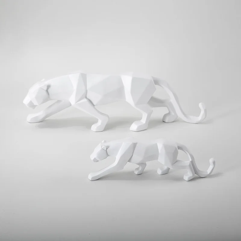 Color Modern Abstract Black White Geometric Leopard Statue Desktop Resin Panther Crafts Sculpture Decor Animal Figurine | Дом и сад