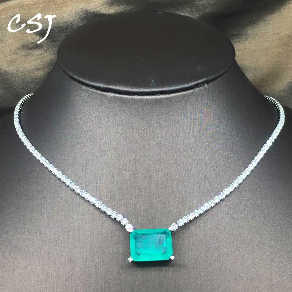 

CSJ элегантный создан аквамариновые ожерелья 925 серебро драгоценный камень ожерелье ювелирные украшения для женщин вечерние свадебные подарки