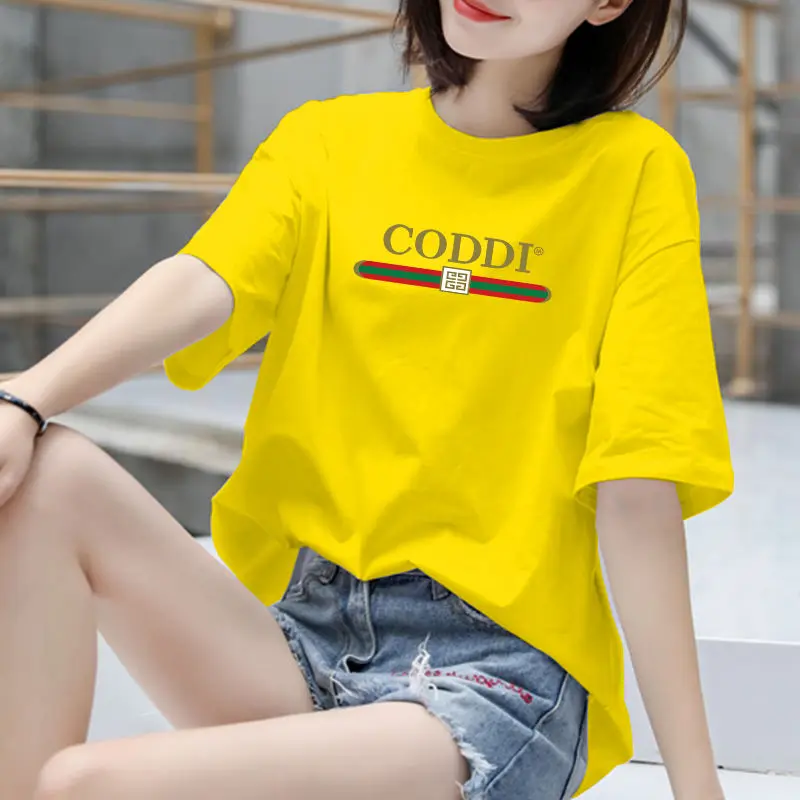 

Summer Cotton Short Sleeve T-Shirt Loose with Oversized Top