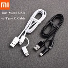 Оригинальный USB-кабель Xiaomi 2 в 1, кабель для быстрой зарядки с Micro USB на Type C для mi A1, 5, 6, SE, Redmi Note 3, 5A, 6, 6A, mi8, 9, 9T, cc9