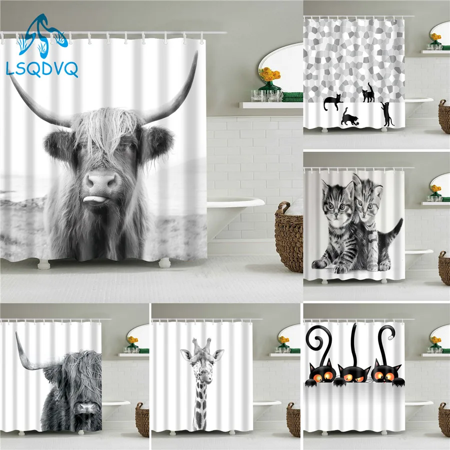 

Cartoon Animals Shower Curtain Waterproof Bath Curtains for Bathroom Bathtub Bathing Cover Extra Large Wide 12pcs Hooks