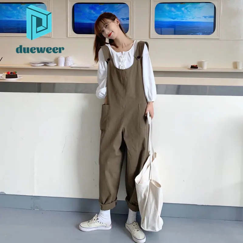 

DUEWEER Jumpsuits Women Rompers Overalls Onesie Cargo Wide Leg Suspenders Pants Playsuits Streetwear Large Size Women Clothing