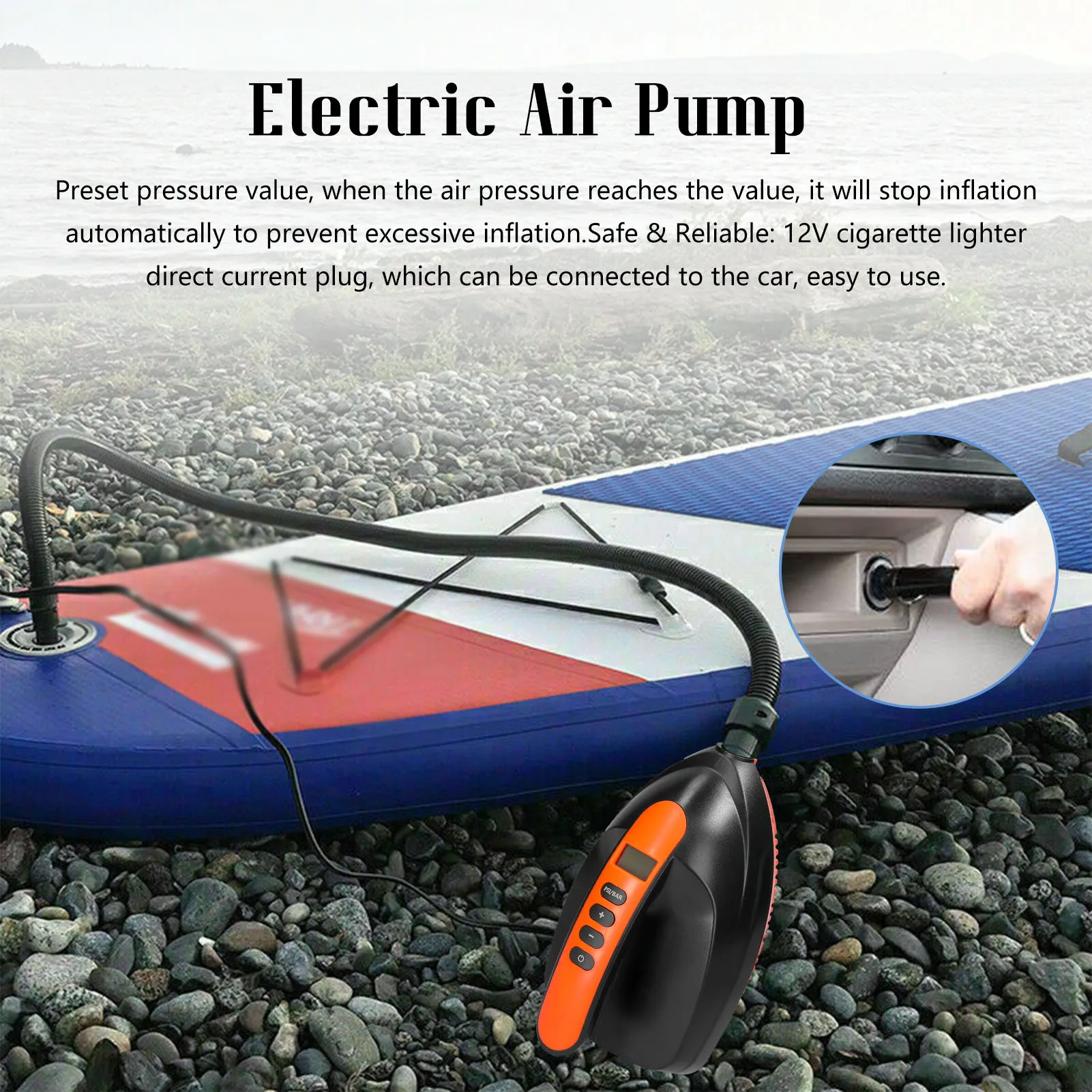 

20PSI/16PSI Portable High Pressure Electric Inflatable Air Pump Programmed Intelligent LCD Digital Controller 12V