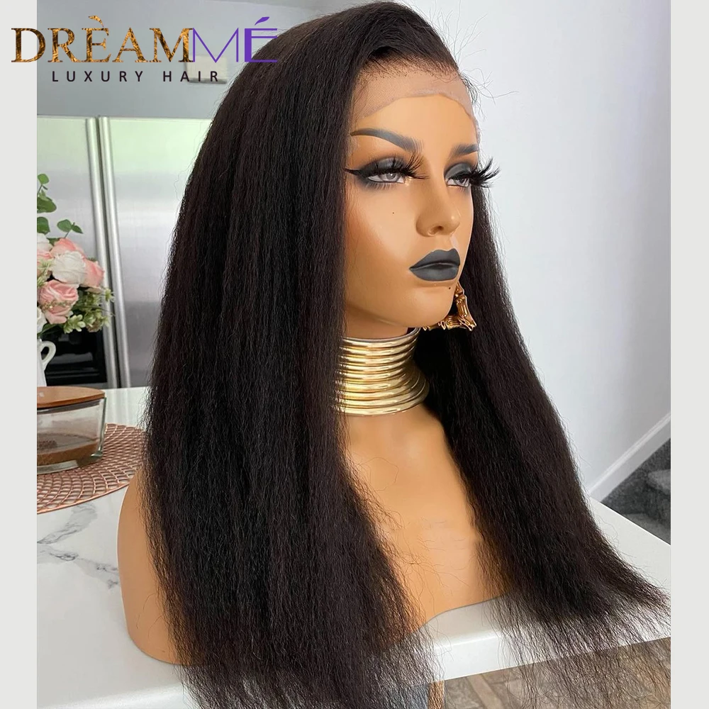 Kinky Straight 13x4 Lace Front Wig Human Brazilain Remy Hair 250% Yaki Transparent Part Wigs For Black Women | Шиньоны и парики