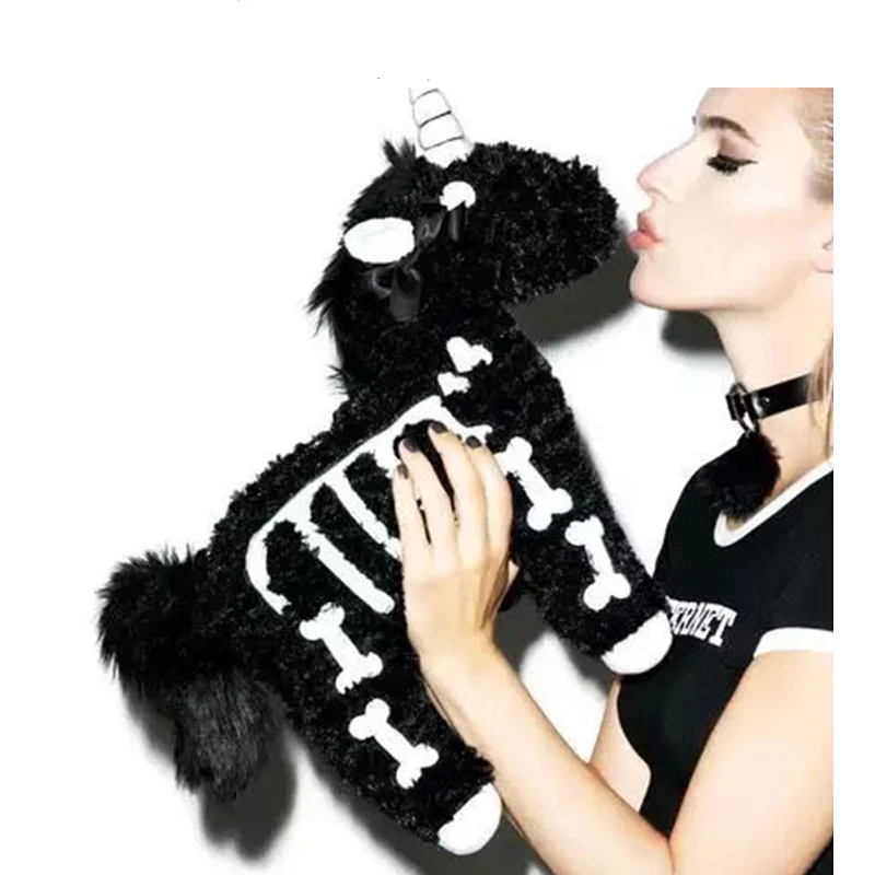 Мультяшная Лошадь Черная Готическая темная металлическая милая сумка для