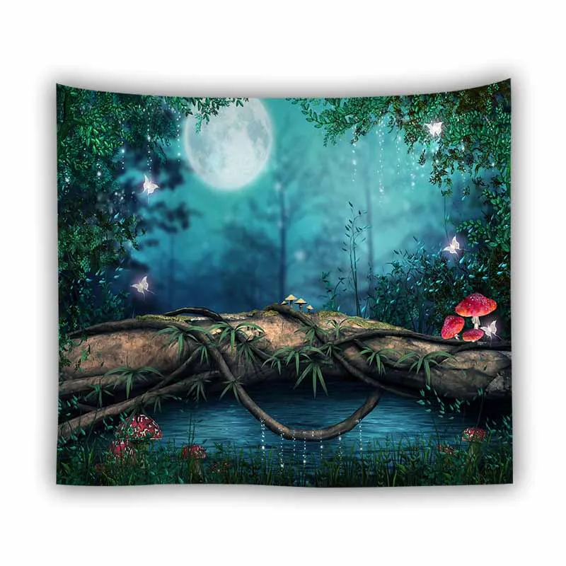 Fantasy Forest Moon Tree Tapestry Wall Hanging Macrame Hippie Blanket Home Decor Art Psychedelic | Дом и сад