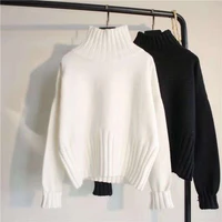 white turtleneck short sweaters 2021 new autumn winter batwing sleeve casual loose women pullover female knitted tops pull femme
