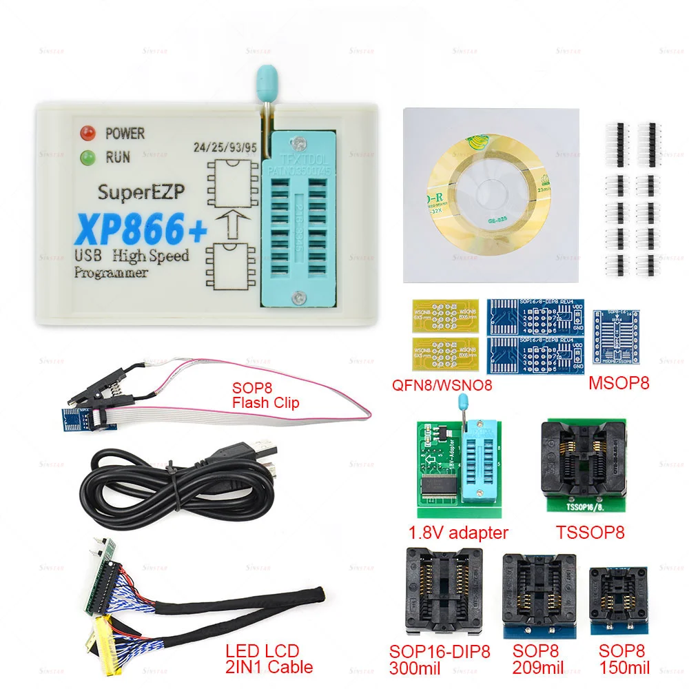 

XP866 USB SPI High Speed Programming Programmer with 12 Adapter Support 24 25 93 95 EEPROM Flash Bios Faster Than EZP2019 NEW IN