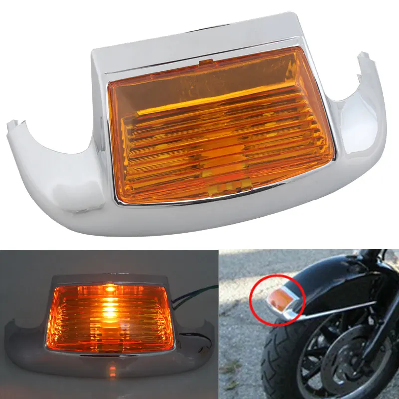 

Motorcycle Front Fender Tip Light Leading Edge Fender Driving Brake Light Amber For Harley FLSTC Heritage Softail FLHT FLHTCU