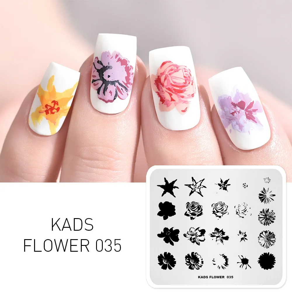 KADS Flower 035 накладные пластины для ногтей форма цветка изображение Маникюр Шаблон трафарет Красота Инструменты художественный штамп с изображением для ногтей пластины