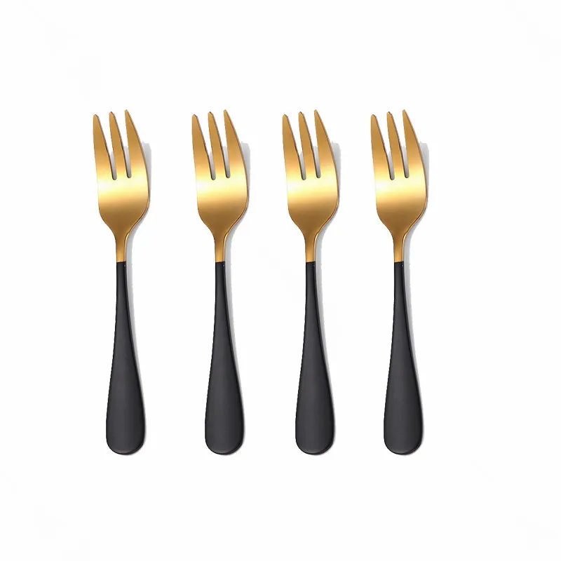 

Home Tableware Cutlery Set Black Gold 4 Pieces Fork Dinnerware Set Stainless Steel Golden Cutlery Tea Fork Free Shipping