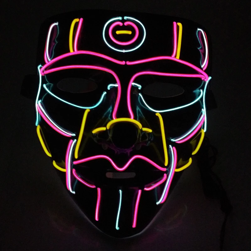 Glowing Horror Demon Slayer Characters Cosplay V-shaped Colorful Monster With Blood EL Wire Scary Halloween Mask | Дом и сад