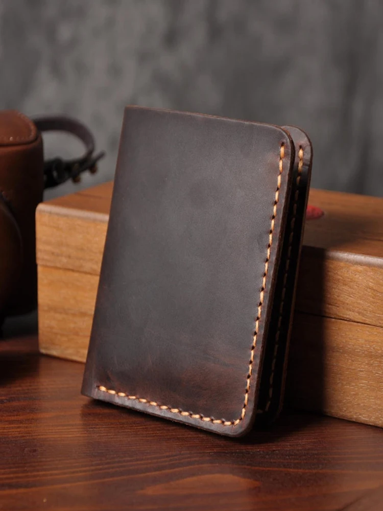 men women wallet purse real cow Leather Card Case passbook bag pocket black 033