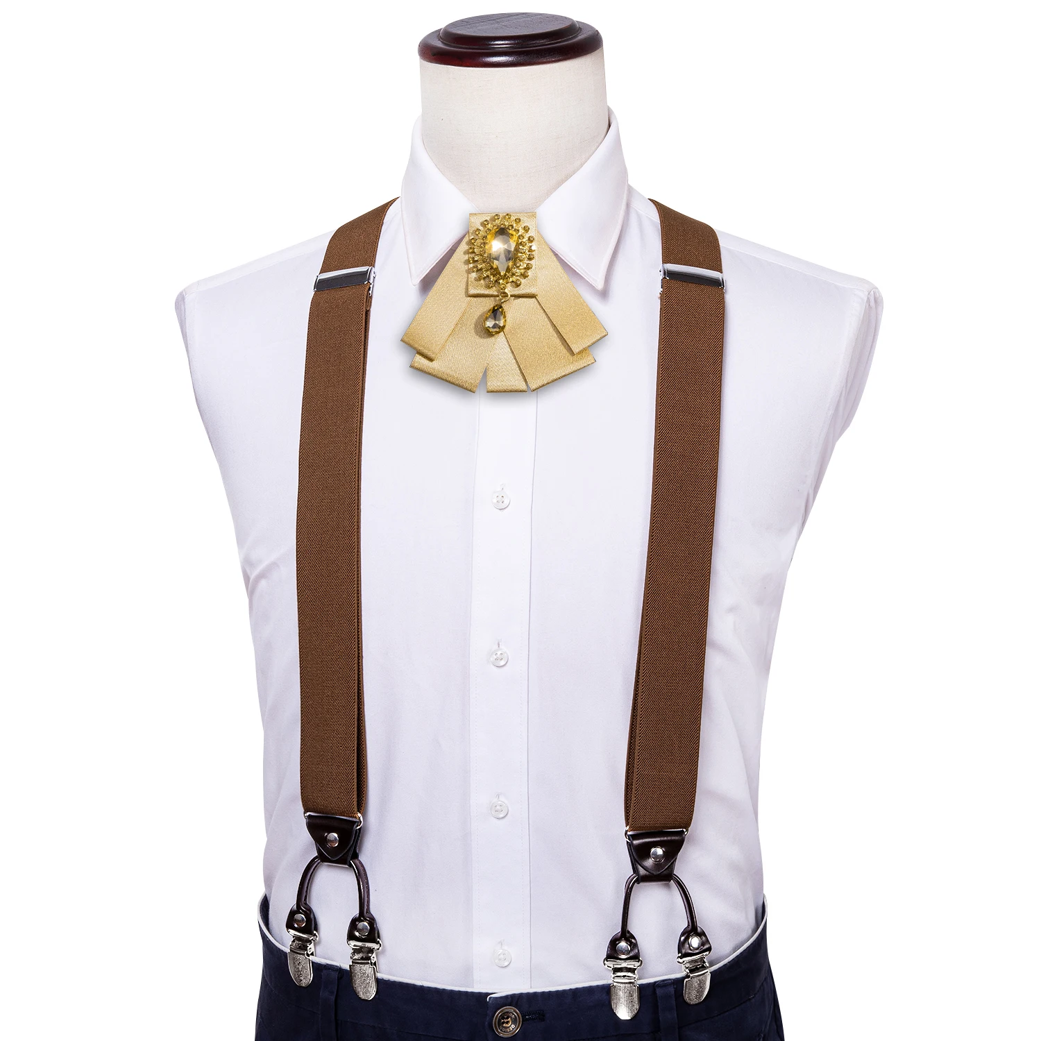 

Hi-Tie Adult Men's Suspender and Bow Tie Pins for Men Leather Metal 6 Clips Braces Vintage Fashion Brown Elastic Suspenders Men
