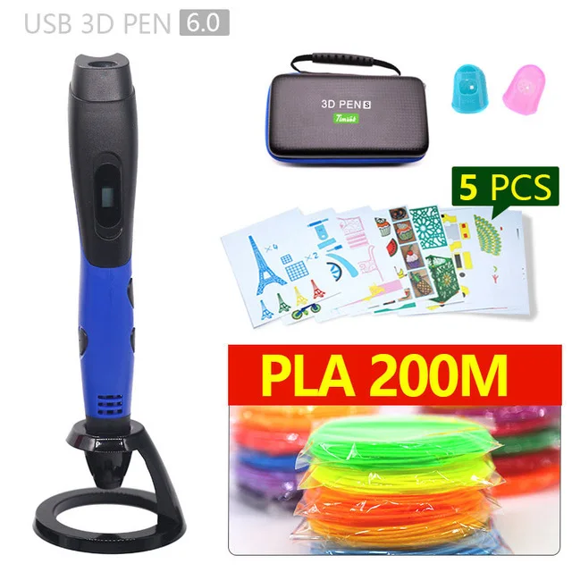 Blue pen 200m PLA 3d Ручка 3d ручки, 1,75 мм ABS/PLA нити, подарок на год для детей; подарок на день рождения, Рождество, 3 d Ручка 3d модели, Творческая 3d печатная ручка - Цвет: Blue pen 200m PLA