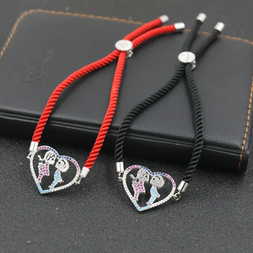 Романтический браслет для пары серебристый циркониевый любящее сердце