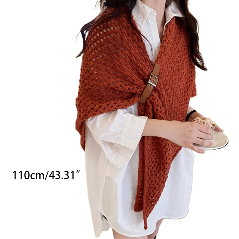 

066C Unique Leather Buckle Winter Women Scarf Thin Shawls Women Knit Warm Batwing Cape Weaved Cloak Shawl Jacket Coat Winter