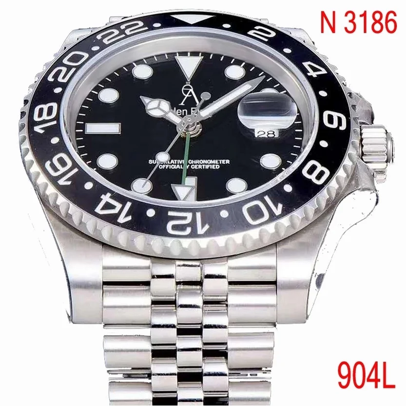 

904L luxury Black Ceramic bezel GMT Mechanical Watches 1:1 Men sapphire glass Watch NOOB ETA 3186 AAA+ Top reloj hombre