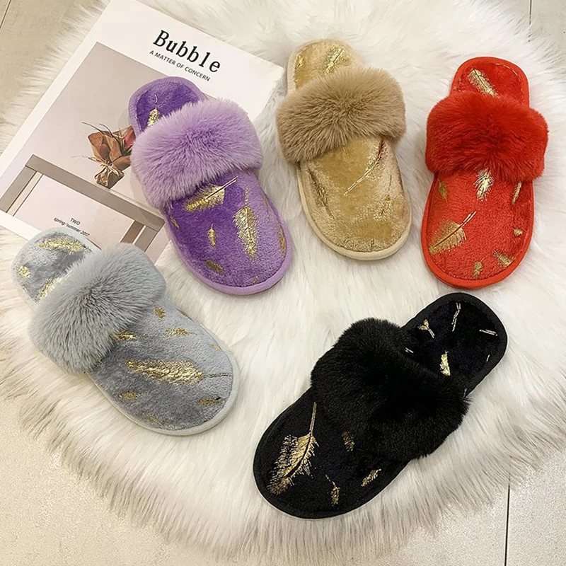 

Shoes Slippers Casual Flock Low Cover Toe Slides Fur Flip Flops Slipers Women Luxury Flat Plush Massage 2021 Soft Rome Basic wit