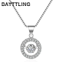 bayttling new ssilver color shiny round zircon pendant necklace for woman fashion wedding jewelry couple necklace gift