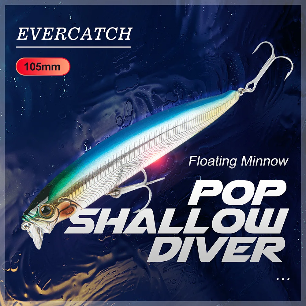 Evercatch Pop мелкий ныряльщик 15 г/105 мм Плавающий Гольян subsurface jerkbait погремушки воблеры